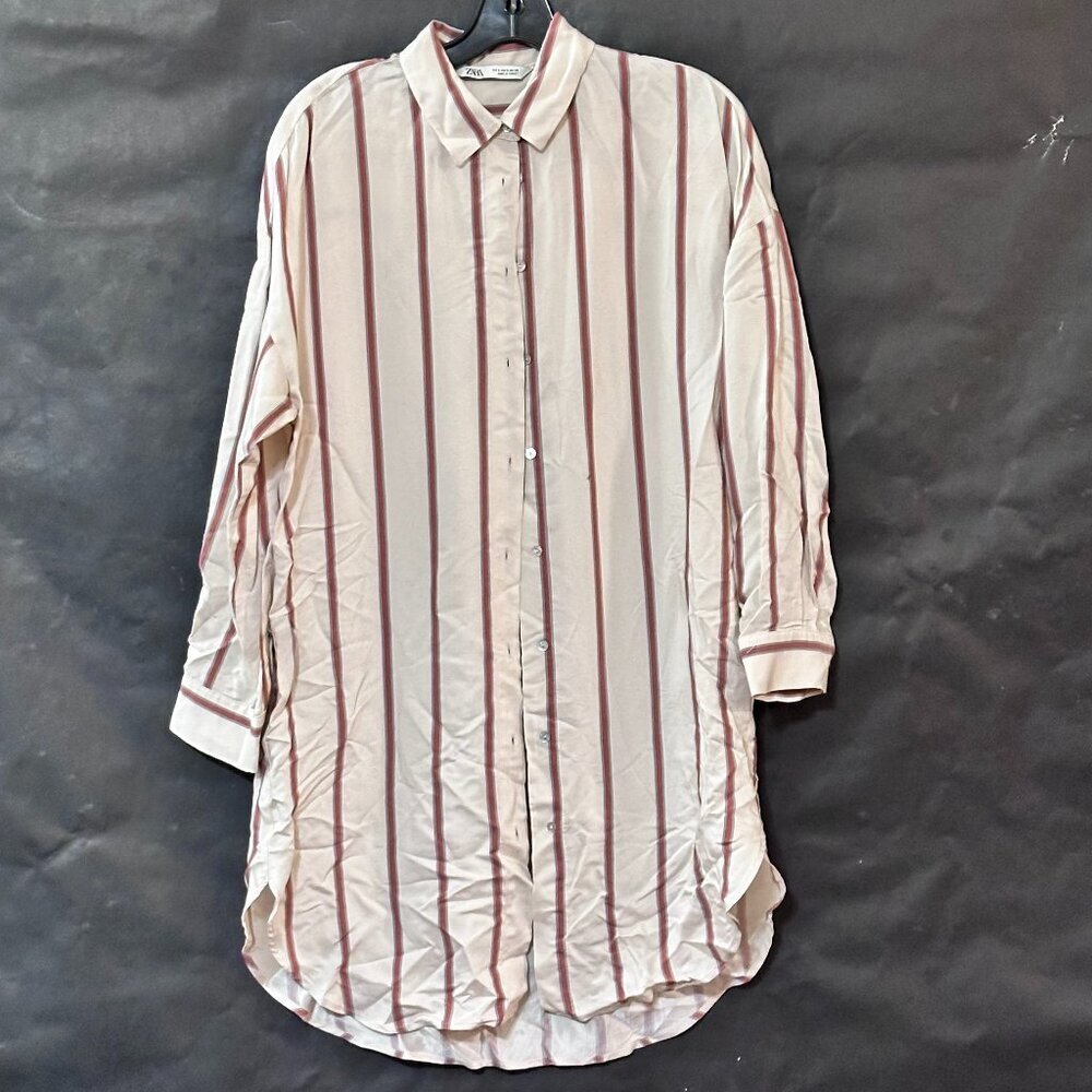 Zara Size Small Tunic White Long Sleeve Shirt Dress Button Down Striped Cotton S